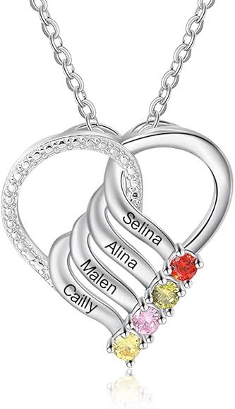 Personalized Engraved Names Necklace for Women Mom      
 Stone  

 Cubic Zirconia | Amazon (US)