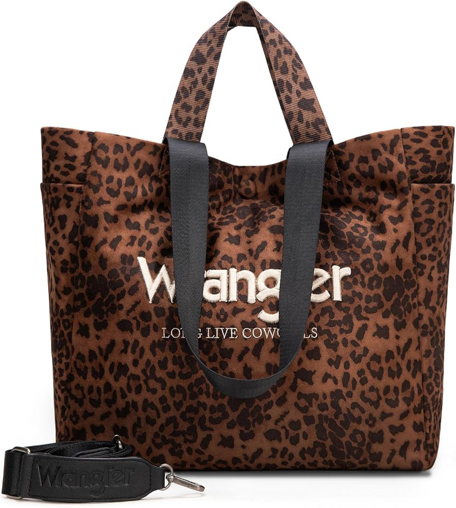 Montana West Wrangler Large Tote Bag for Women Designer Leopard Print Purse for Travel Work Gym | Amazon (US)
