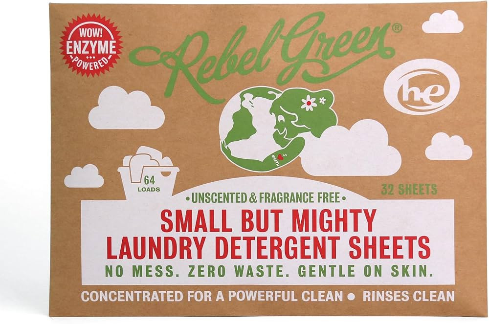 Rebel Green Small But Mighty Laundry Detergent Sheets - Enzyme Powered Laundry Solution - 32 Pre-... | Amazon (US)