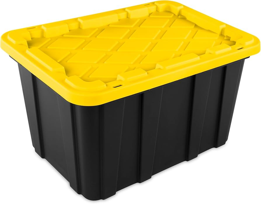 Sterilite 6-Pack Stackable Storage Bins, Heavy Duty Totes w/ Lids, 27 Gallon, Black/Yellow | Amazon (US)