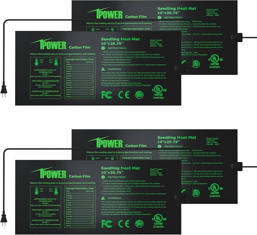 iPower 4 Pack 10" x 20.75" Seeding Heat Mat Upgraded Carbon Film Indoor Warm Hydroponic Plant Ger... | Amazon (US)