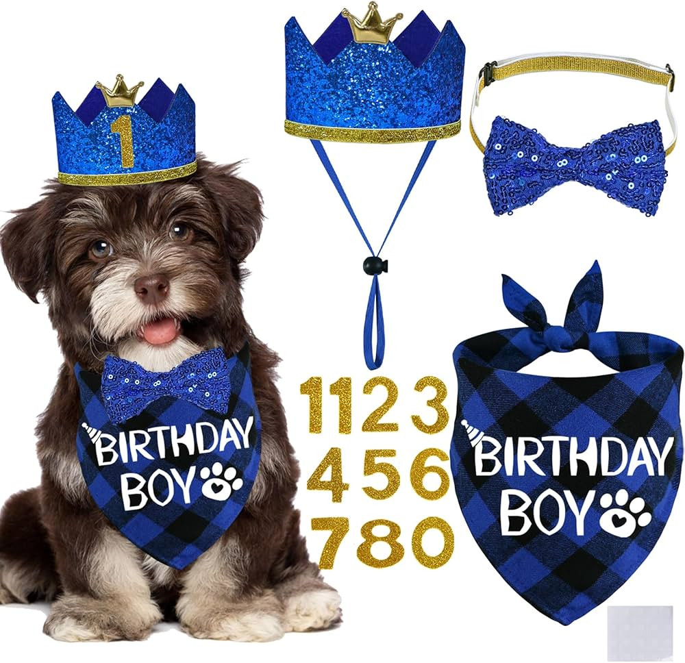 STMK Dog Birthday Party Supplies, Multi Size Dog Birthday Hat with Numbers Dog Birthday Boy Banda... | Amazon (US)