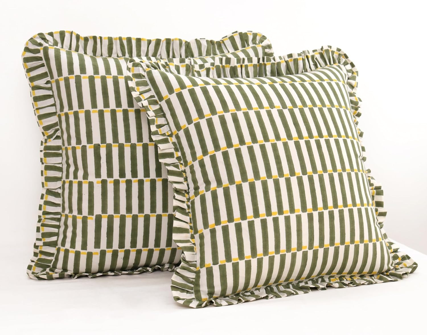 Hand-block printed, artisan-made bright throw pillow covers (Set of 2) - 100% cotton ruffled cush... | Amazon (US)