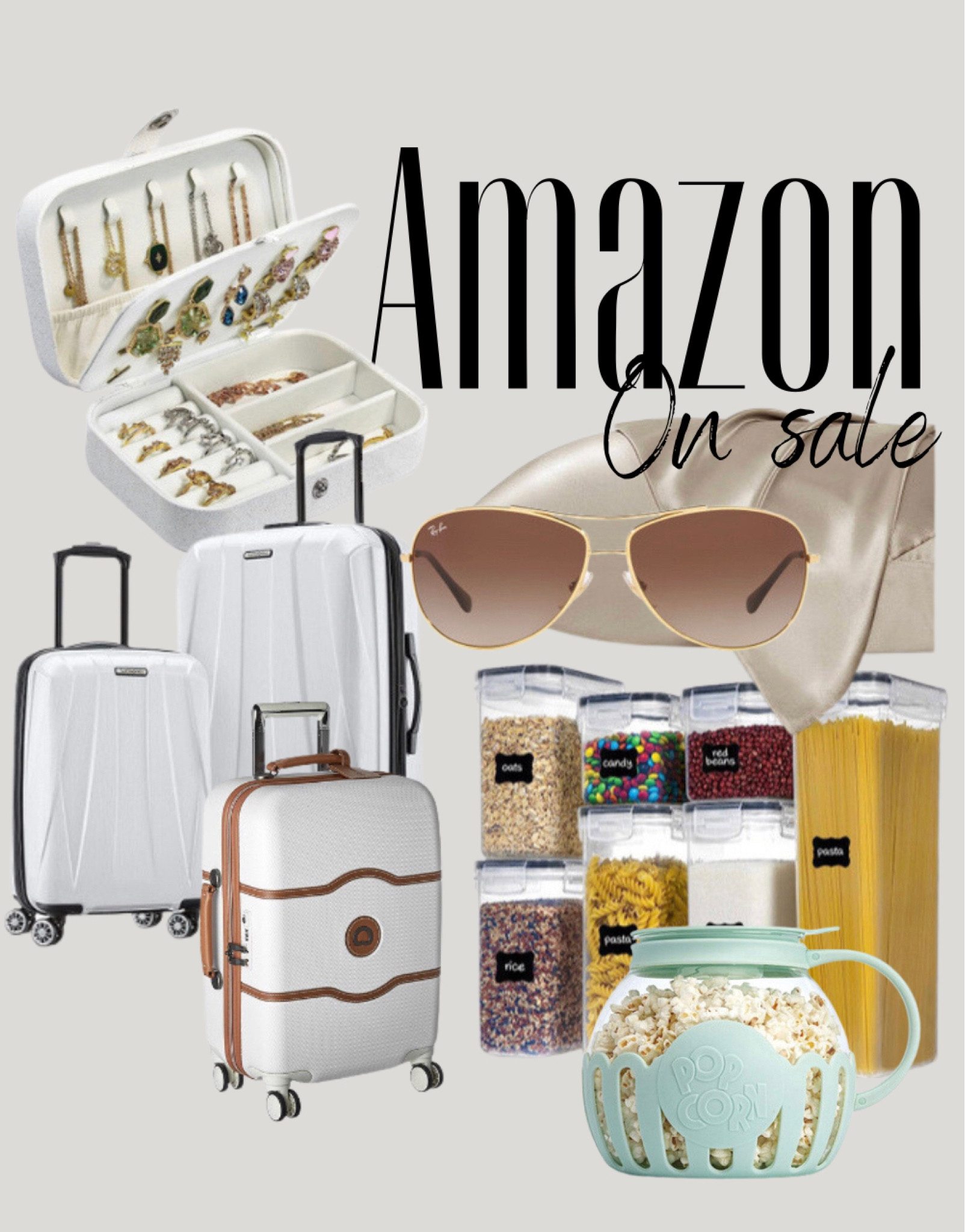 Amazon | deal of the day
Ray-bans on sale
Swivel suitcase 
Jewelry organizer 
Clear pantry bins on sale
Silk pillow case on sale 
Microwave popcorn popper

#LTKsalealert #LTKxPrimeDay #LTKFind