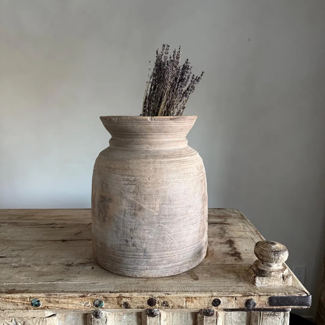 Large Antique Teak Wood Vase 12.5" | Vintage Bleached Vessel | Hand Carved Wabi Sabi Jar | Etsy (US)