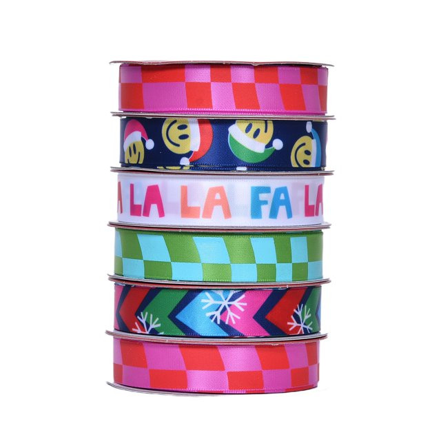 Multicolor Colorful and Bright Christmas Ribbon Set, 5/8 in x 18 yd, 6 Count, by Holiday Time | Walmart (US)