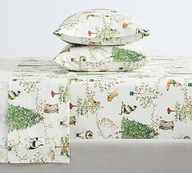 Festive Cats Percale Sheet Set | Pottery Barn (US)