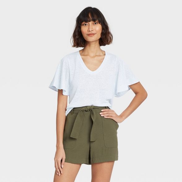 Women's Flutter Short Sleeve Scoop Neck Linen T-Shirt - A New Day™ | Target
