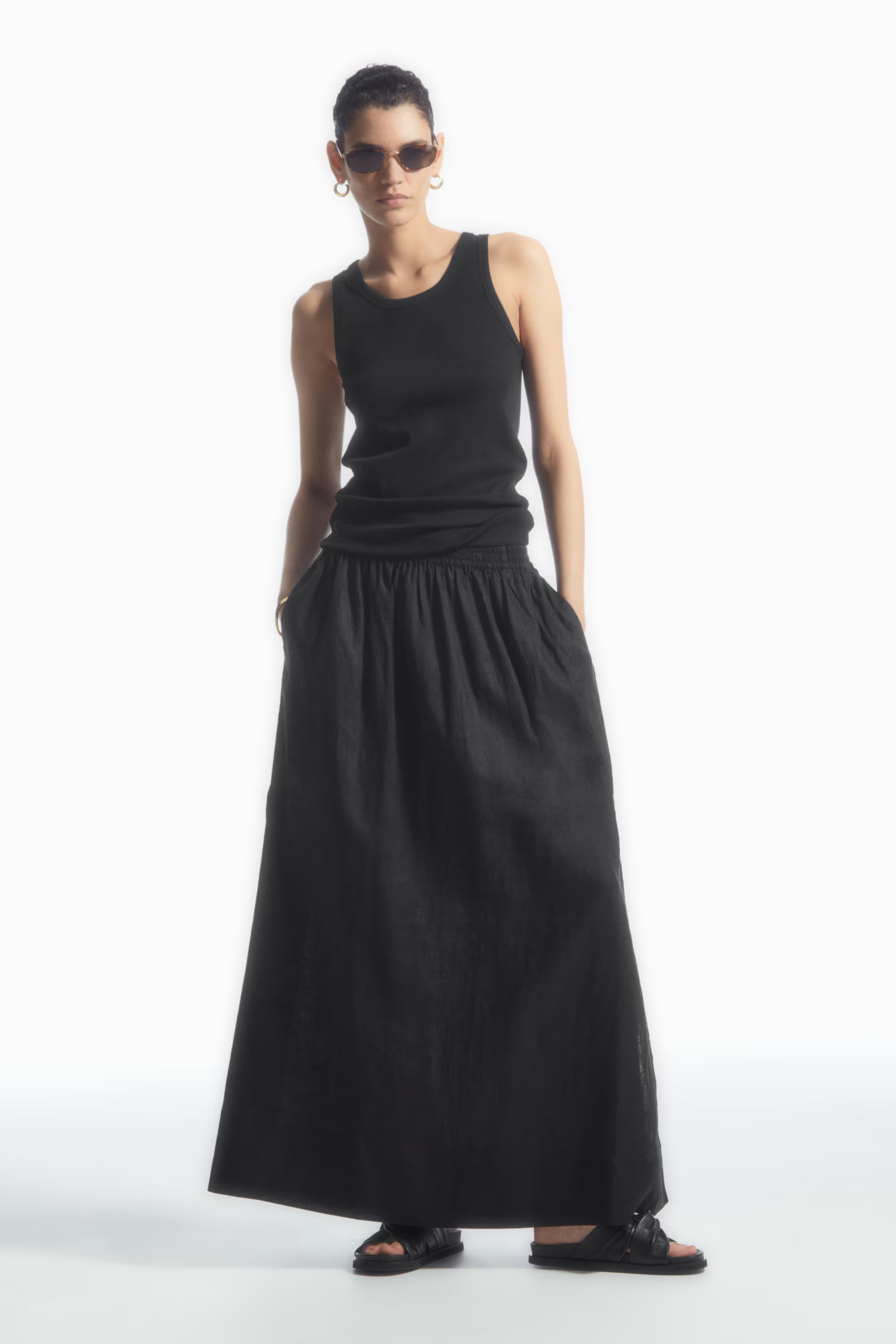 LINEN A-LINE MAXI SKIRT - High waist - Maxi - BLACK - Ladies | H&M GB | H&M (UK, MY, IN, SG, PH, TW, HK)