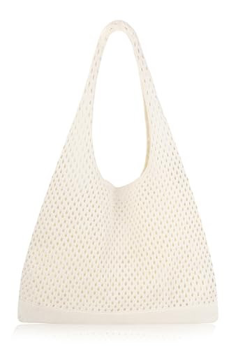 COOKOOKY Crochet Beach Tote bag Summer Beach Bag for Women Aesthetic Mesh Tote Bag Hippie Bag Knit Bag (E- Beige, Medium) | Amazon (US)