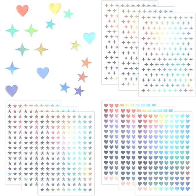 Amazon.com : Ymapinc 1350 Pcs Tiny Star Stickers, Heart Stickers Self-Adhesive Mini Holographic S... | Amazon (US)