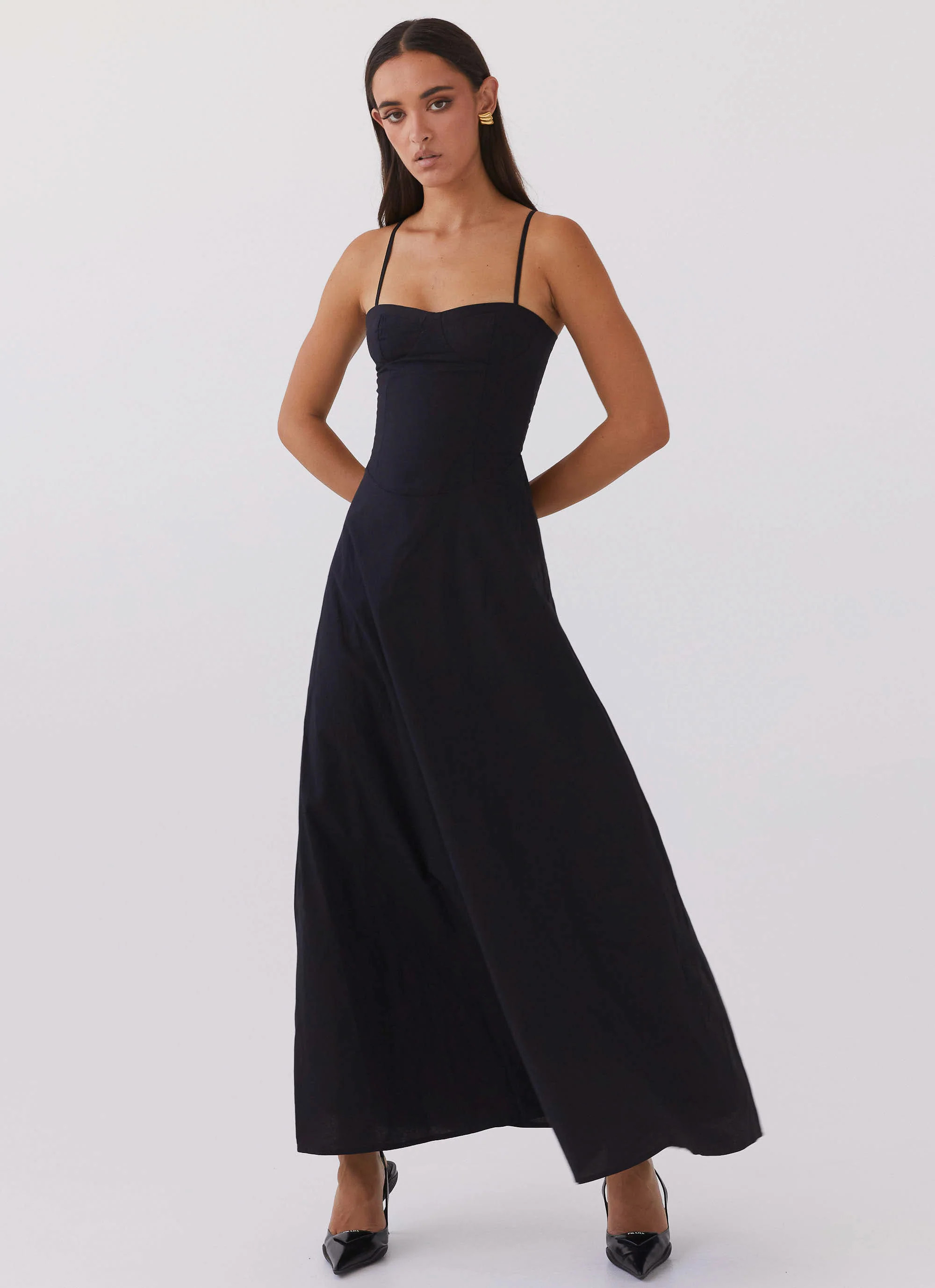 Angelina Linen Maxi Dress - Black | Peppermayo (Global)