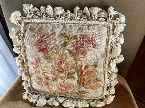 Antique 19th C French Aubusson Needlepoint Pillow Wool Flowers | Etsy | Etsy (US)