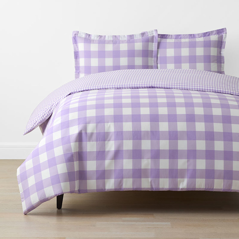 Big Check Classic Cool Organic Cotton Percale Reversible Duvet Cover Set - Yellow, Size Full/queen | The Company Store | The Company Store