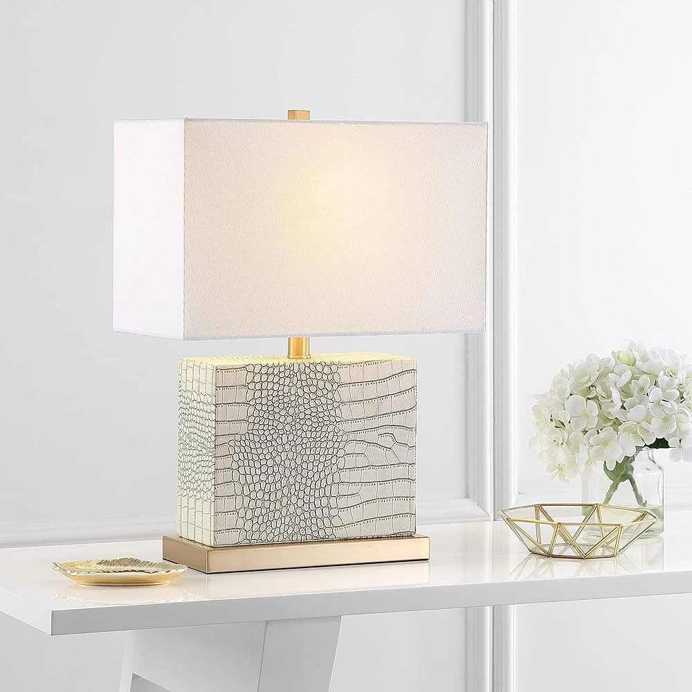SAFAVIEH Lighting Collection Delia Modern Art Deco Cream Faux Alligator Rectangle Shade 21-inch B... | Amazon (US)
