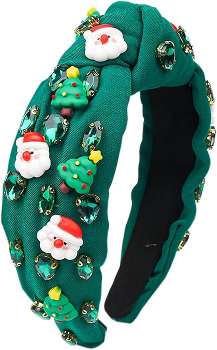 TULOBI Christmas Headband for Women Knotted Headband Xmas Red Green Rhinestone Crystal Jeweled Ha... | Amazon (US)
