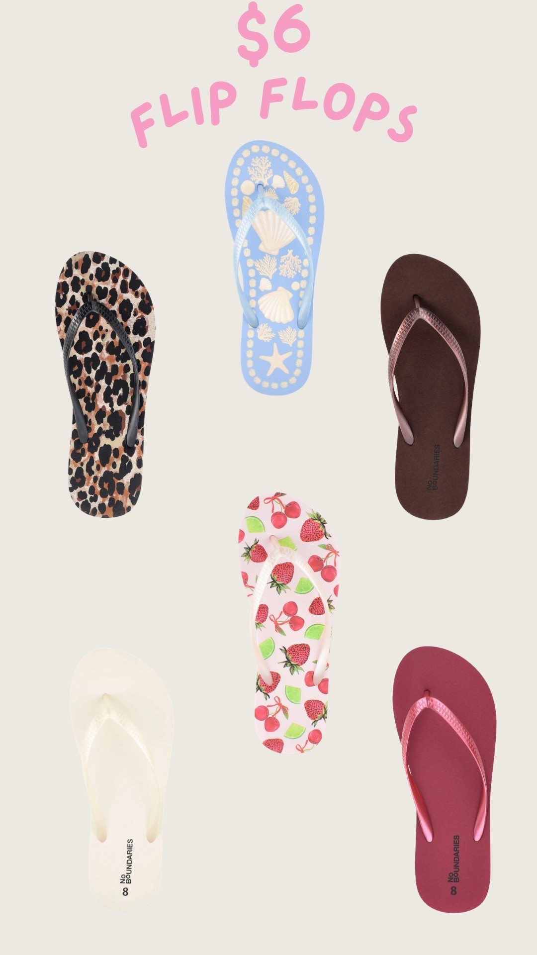 These flip flops are so cute! And under $6! 

#LTKSeasonal