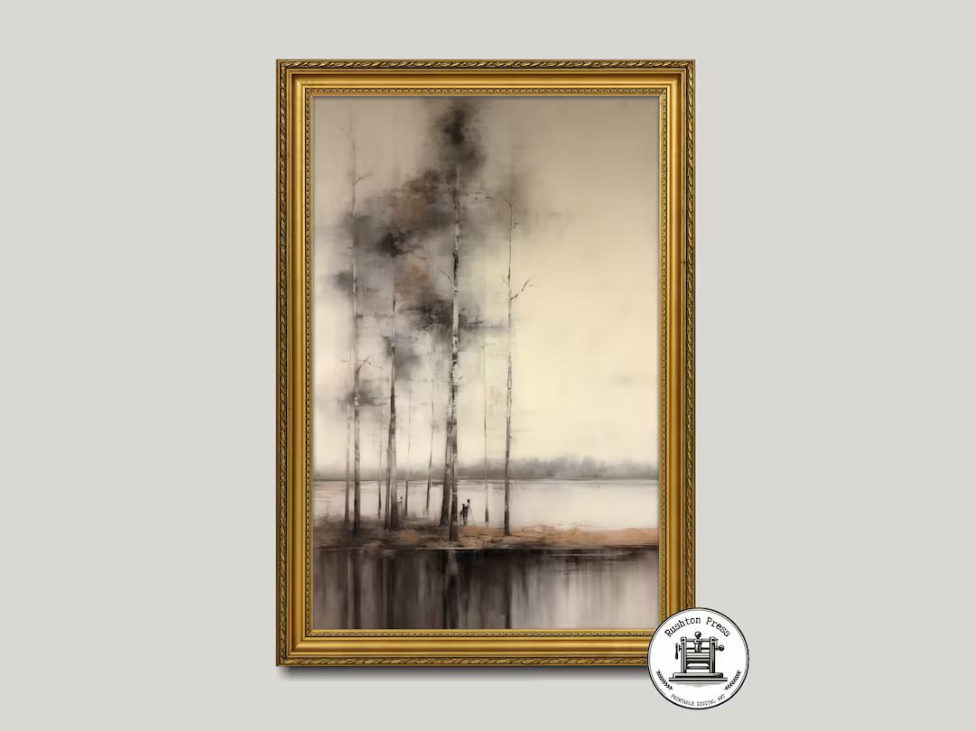 Vintage Lakeside Forest Painting | Landscape Art Print | Moody & Atmospheric | Printable Digital ... | Etsy (US)