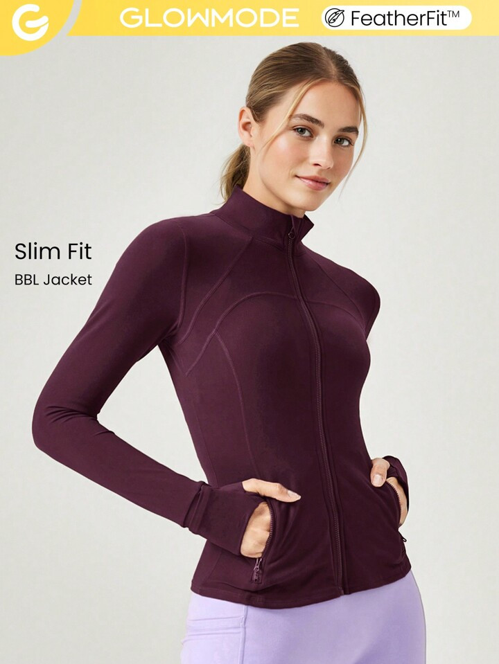 GLOWMODE FeatherFit™ Slim-It Streamline Performance Secure Pockets Zip Up Long Sleeve Jacket Lo... | SHEIN