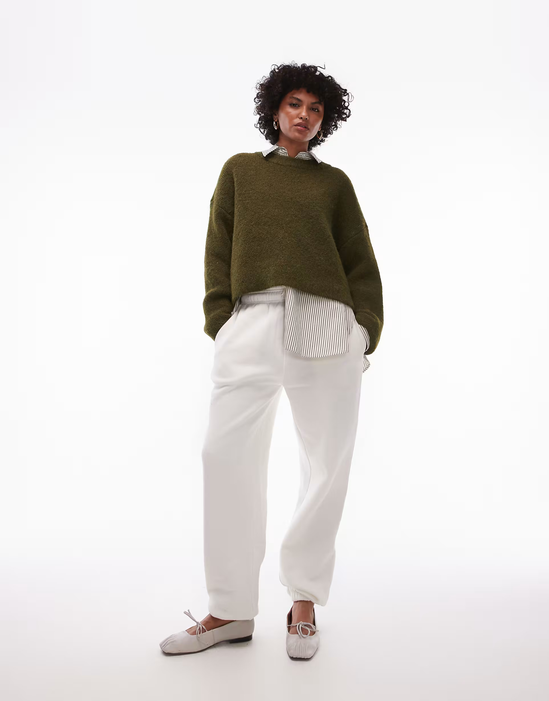 Topshop knitted fluffy relaxed ultimate jumper in khaki | ASOS | ASOS (Global)