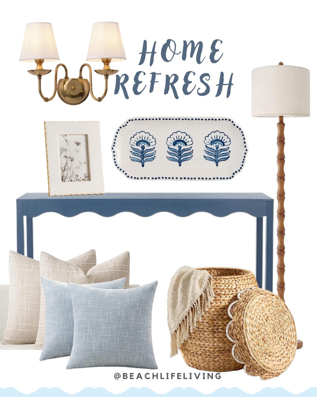 Coastal style home refresh! 
Rattan baskets, floor lamp, linen blue pillows, linen natural pillow covers, Blue print tray, bedroom wall lamps 


#LTKmorningroutine #LTKFindsUnder100 #LTKHome