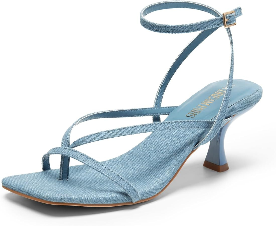 DREAM PAIRS Women's kitten Low Strappy Lace Up Heels for Women Open Square Toe Thong Ankle Strap ... | Amazon (US)