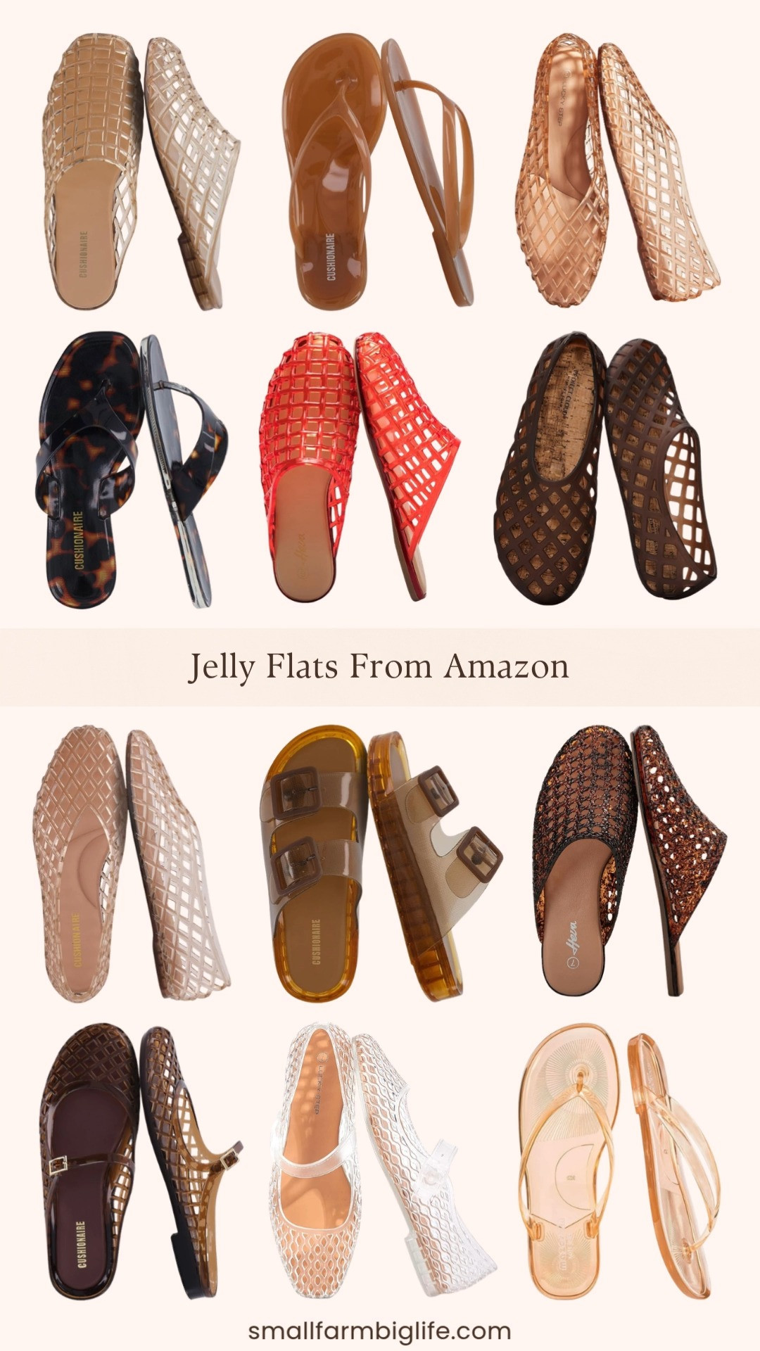 Jelly shoes are one of the biggest shoe trends of summer 2026 and Amazon has so many cute styles at really affordable prices. I rounded up fifteen favorites including ballet flats, mary janes, mules, flip flops, pool slides, and slide sandals in mocha, whiskey, tortoise, brown, beige, red, chocolate, and clear. CUSHIONAIRE is the brand I keep coming back to for jelly shoes because the cushioned footbeds actually make them comfortable enough to wear all day. The lattice and woven designs add such a pretty detail and the waterproof styles are perfect for the pool, beach, or just running errands on a hot summer day. Whether you want a pointed toe ballet flat or a casual flip flop there is a jelly shoe in this round up for every summer outfit. Tap to shop! 

 #LTKgrwm #LTKootd #LTKOver40