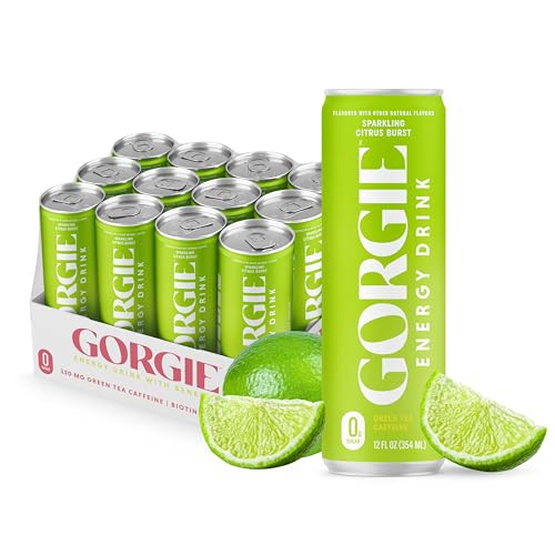 GORGIE Sugar Free Natural Energy Drinks, Sparkling Citrus Burst (12 Pack) - Healthy Energy Drinks - Natural Coffee Replacement with Green Tea Caffeine and Biotin - 150mg Caffeine, Vegan, & Low Calorie | Amazon (US)