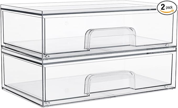 Vtopmart 12.1''W Clear Stackable Storage Drawers,2 Pack Acrylic Plastic Organizers Bins for Makeu... | Amazon (US)