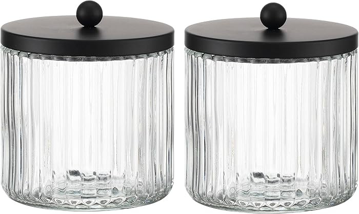 KMwares 2-Pack Glass Qtip Holder Dispenser Set - Bathroom Canister Storage Organizer for Cotton B... | Amazon (US)