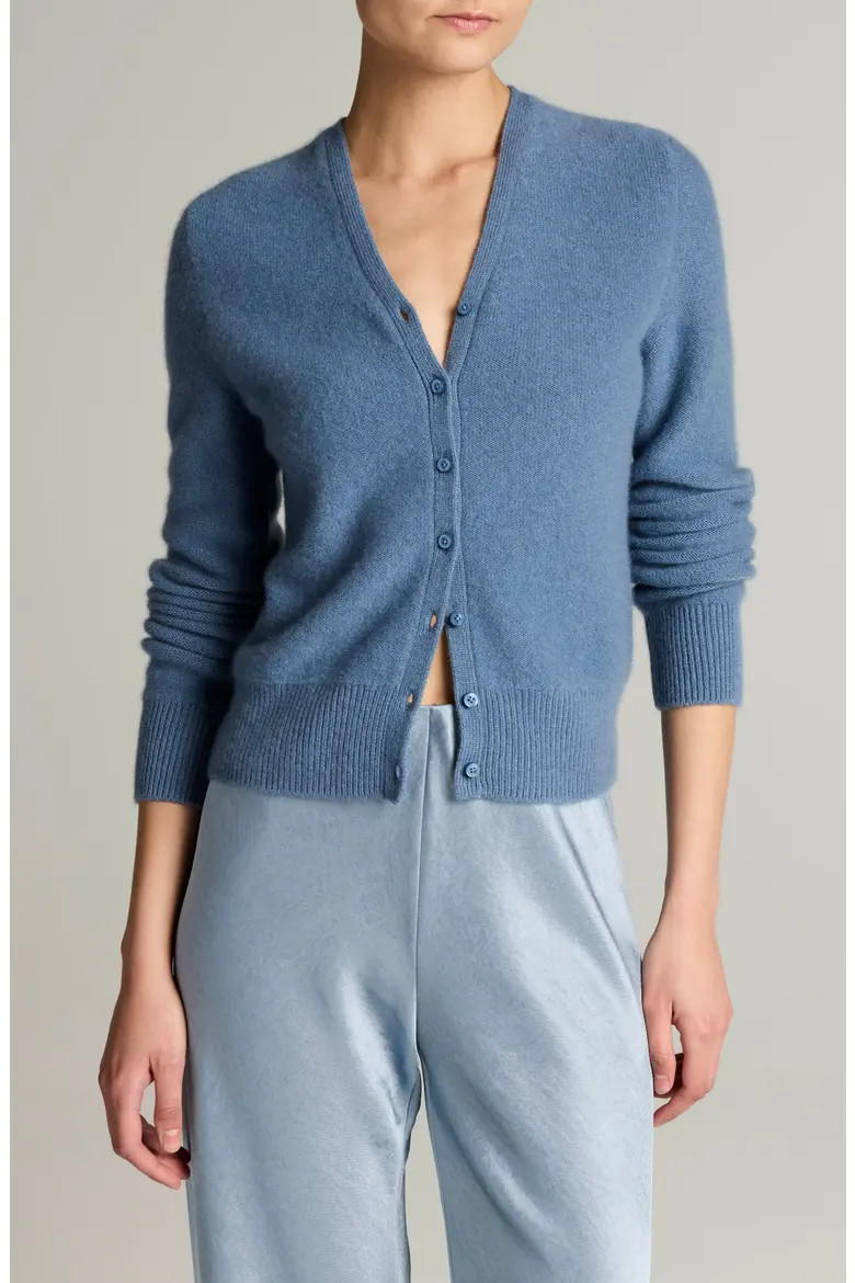 Vince Boiled Cashmere V-Neck Cardigan in Blue Slate at Nordstrom, Size X-Small | Nordstrom