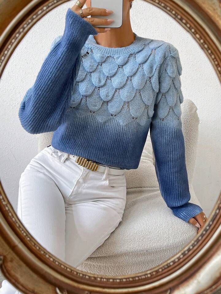 SHEIN Essnce Ombre Pattern Round Neck Sweater | SHEIN