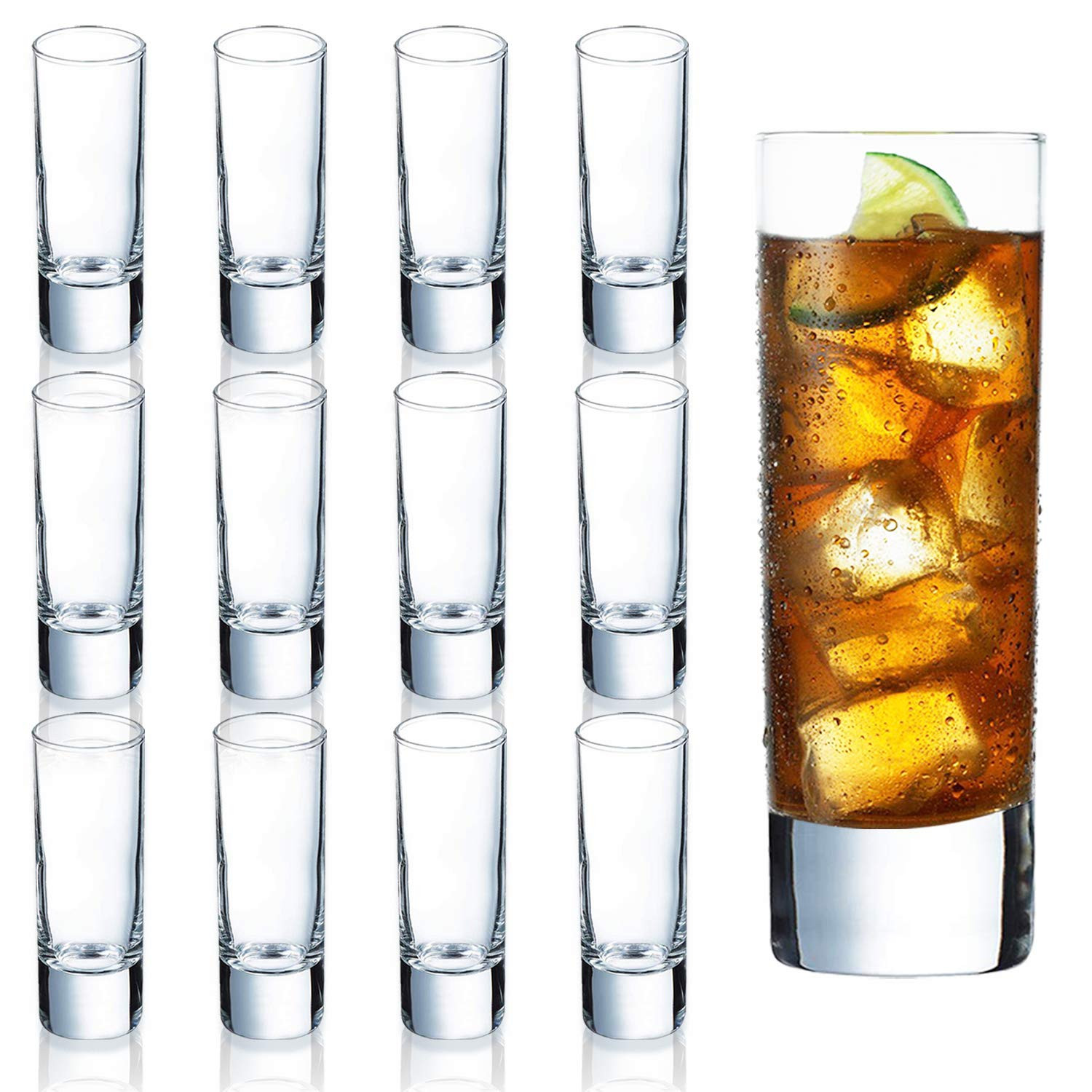 Farielyn-X Clear Heavy Base Shot Glasses 12 Pack, 2 oz Tall Glass Set for Whiskey, Tequila, Vodka | Amazon (US)