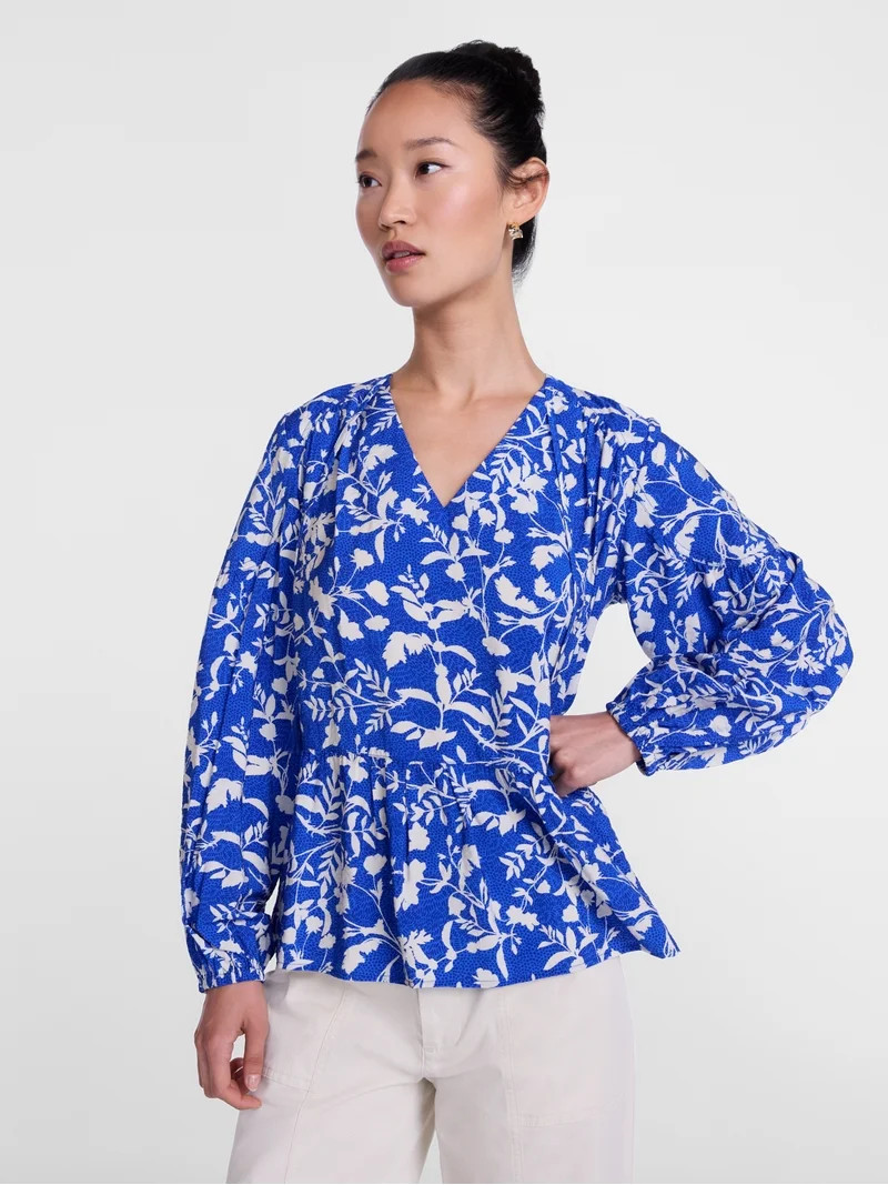 Scenario Women's Gathered Yoke Blouse with Long Sleeves, Sizes XS-XXXL | Walmart (US)
