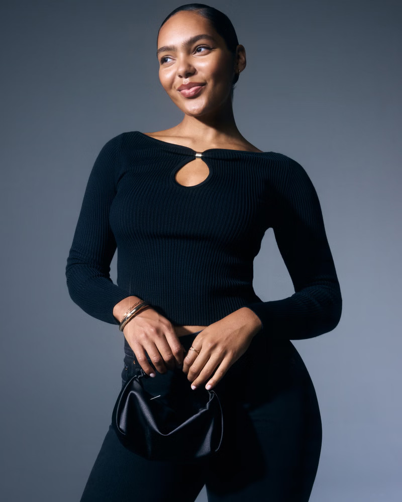 Hardware Keyhole Long-Sleeve Sweater Top | Abercrombie & Fitch (US)
