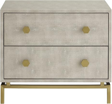 Nicole Miller Zoie 2 Drawer Side Table with Gold Base, Faux Shagreen, Rectangular, Cream White | Amazon (US)