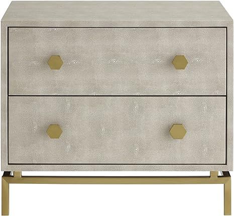 Nicole Miller Zoie 2 Drawer Side Table with Gold Base, Faux Shagreen, Rectangular, Cream White | Amazon (US)