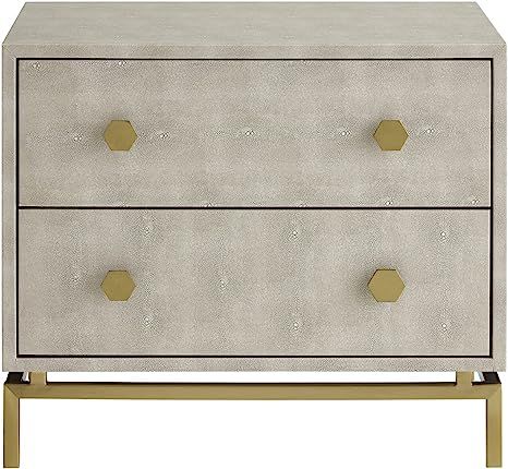 Nicole Miller Zoie 2 Drawer Side Table with Gold Base, Faux Shagreen, Rectangular, Cream White | Amazon (US)