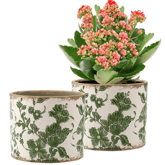 Vintage Ceramic Planter with Drainage Hole – Floral Pot & Plant Vase for Indoor Greenery, Tusca... | Walmart (US)