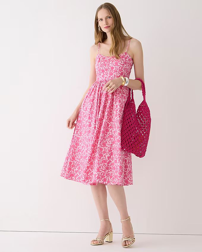 A-line cotton poplin midi dress in rosebud floral | J.Crew US