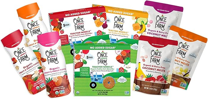 Once Upon a Farm Organic Baby & Toddler Snack Sampler, Puffs, Coconut Melts, Tractor Wheels, Made... | Amazon (US)