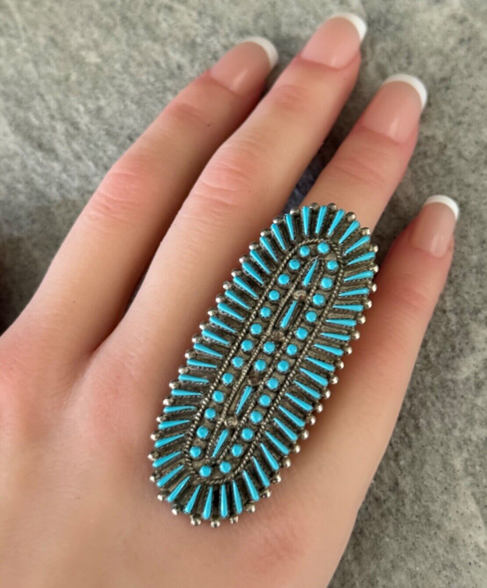 Native American ZUNI S LAHI Needle point Snake eye Turquoise sterling RING 8  | eBay | eBay US