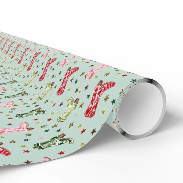 Holiday Western Boots Gift Wrap | Evelyn Henson