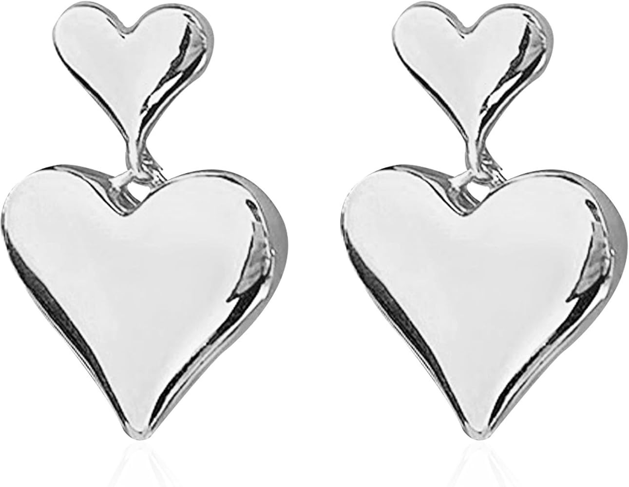 Double Heart Drop Dangle Earrings for Women Gold Silver Chunky Heart Dangling Statement Earrings ... | Amazon (US)