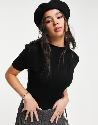 Topshop knitted detailed tee in black | ASOS (Global)