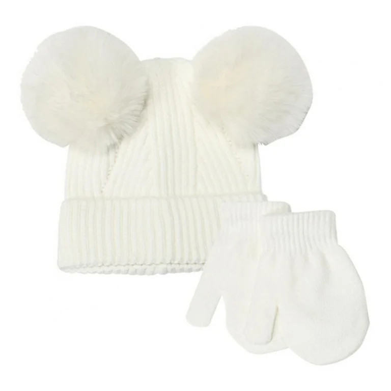 GYRATEDREAM Baby Beanie Hat & Mittens Set Double Pom Pom Toddler Beanies Knit Infant Winter Hat C... | Walmart (US)