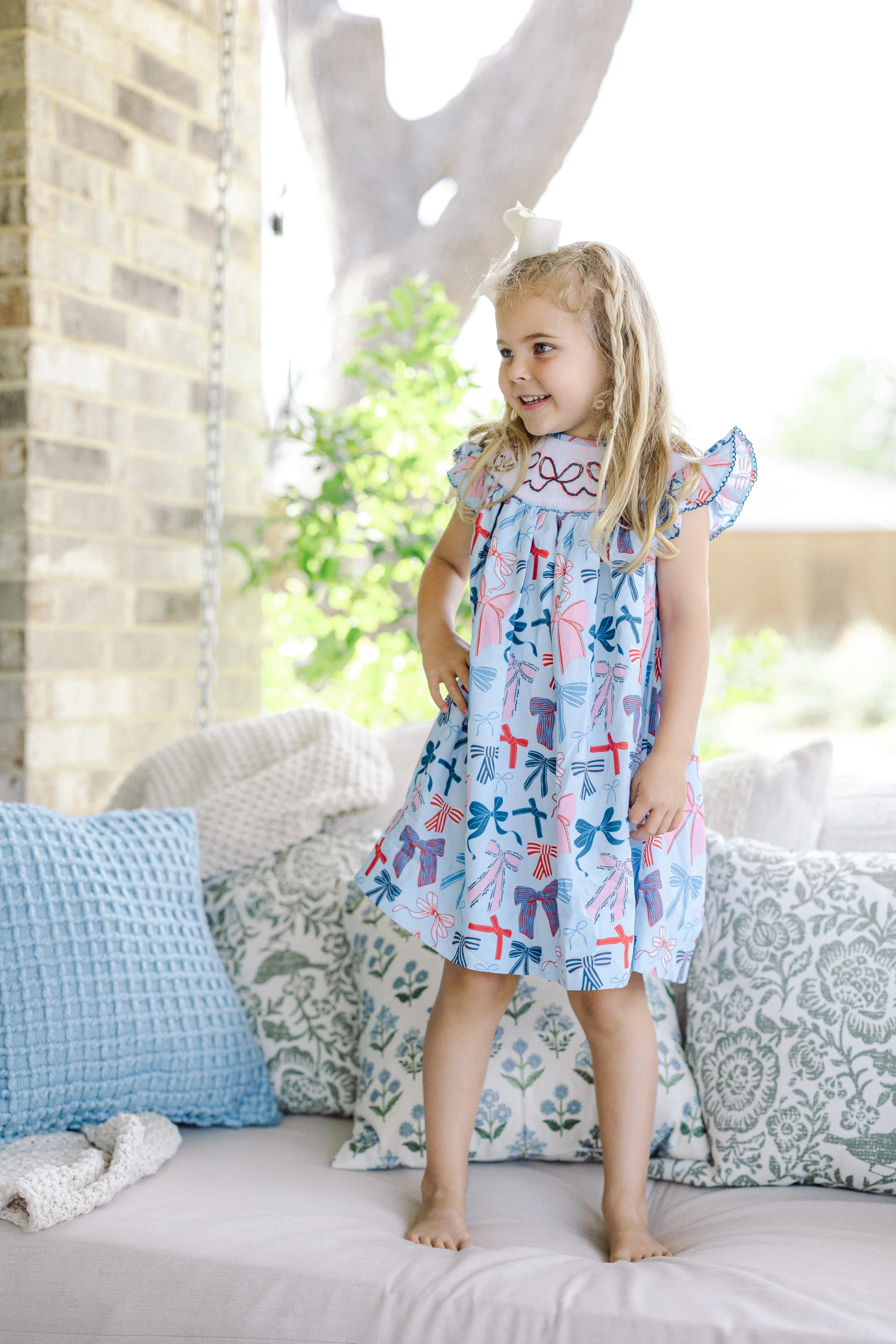 Blue Patriotic Bows Dress | Poppy Kids Co