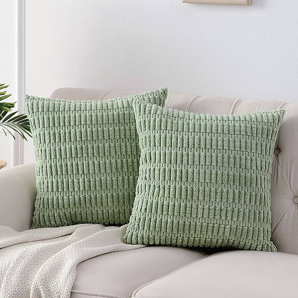 Fancy Homi 2 Packs Sage Green Decorative Throw Pillow Covers 18x18 Inch for Living Room Couch Bed... | Amazon (US)