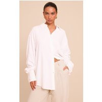 White Linen Look Boxy Oversized Shirt, White | PrettyLittleThing UK