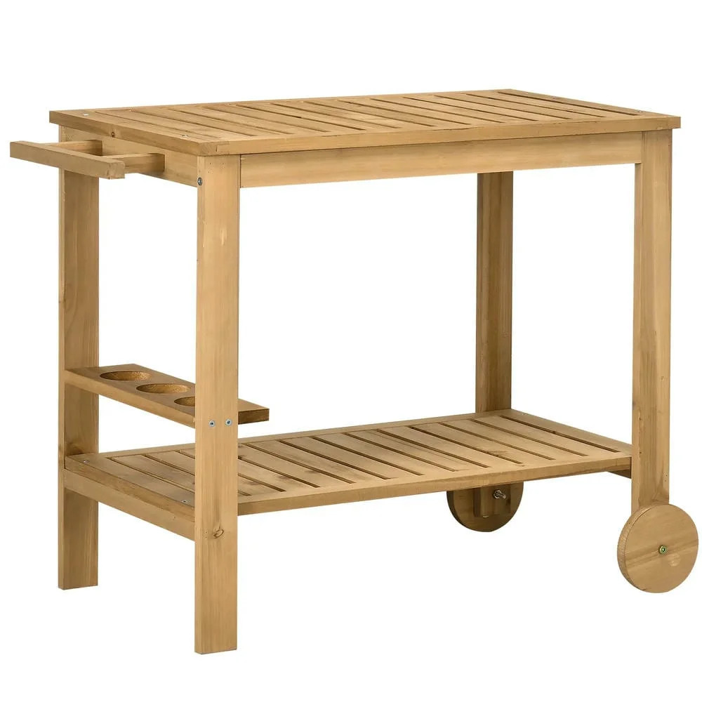 Barara King Outdoor Bar Cart, Wood Rolling Home Bar & Serving Cart with 2 Shelves, Wine Bottle Ho... | Walmart (US)
